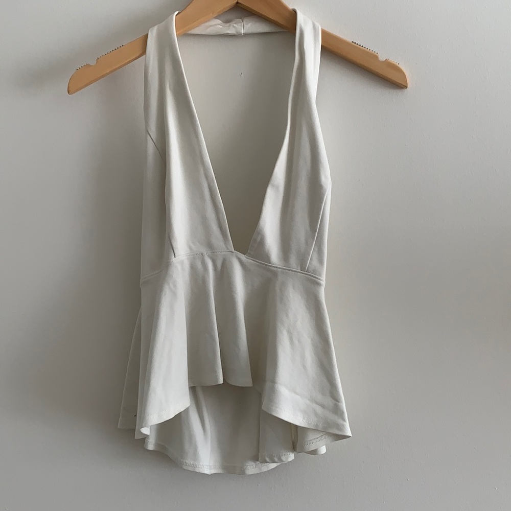 Tobi White Peplum Halter Top Small